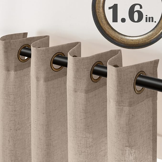 jinchan Taupe Linen Curtains 108 Inches Long for Living Room Bedroom Extra Long Grommet Curtains Neutral Farmhouse Light Filtering Semi Sheer Drapes Ceiling to Floor for Large Window 9 FT 2 Panels