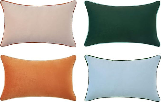 MONDAY MOOSE Decorative Throw Pillow Covers Cushion Cases, Set of 4 Soft Velvet Modern Double-Sided Designs, Mix and Match for Home Decor, Pillow Inserts Not Included (12x20 inch, Orange/Green)