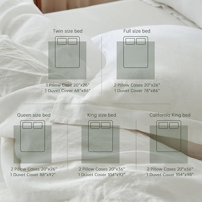 Simple&Opulence 100% Linen Duvet Cover Set, 3 PCS Natural French Flax White Duvet Cover California King Size, Breathable Soft Comfy Linen Bedding Comforter Cover with 2 Pillowcases(White, 104"x98")