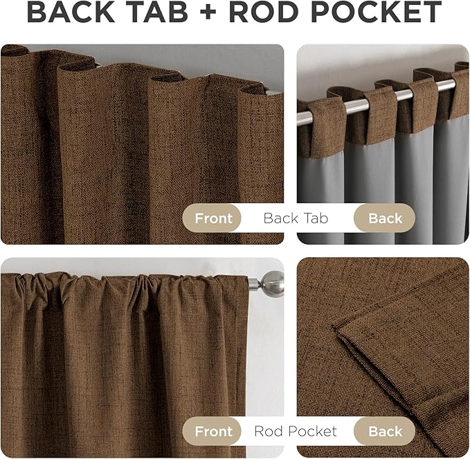 Joydeco Linen Blackout Curtains for Bedroom - 100% Light Blocking 1 Panels, Cappuccino Drapes 100" W x 96" L, Thermal Insulated Room Darkening Curtains for Living Room, Rod Pocket & Back Tabs