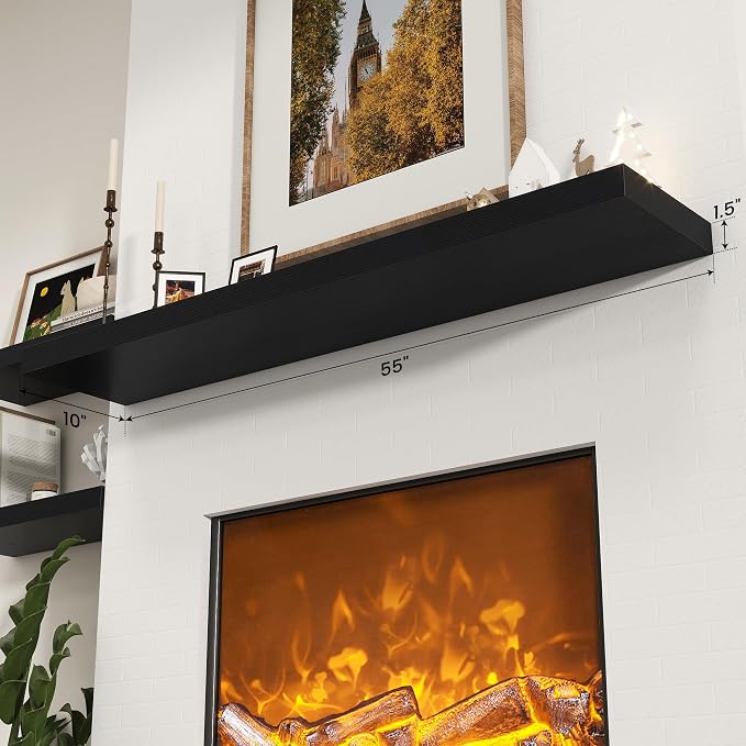 Axeman 55Inch Floating Shelves for Wall, Rustic Wood Shelves for Bedroom, Bathroom, Kitchen, Hanging Wall Mounted Shelf with Invisible Brackets for Books Decor, Set of 1, Black