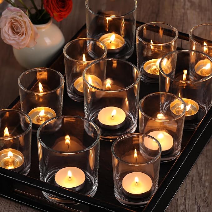 Volens 24pcs Assorted Clear Votive Candle Holders for Wedding Table Centerpieces, Large Glass Candle Holder for Votive & Tealight Candle, Party Decorations for Bridal and Baby Shower