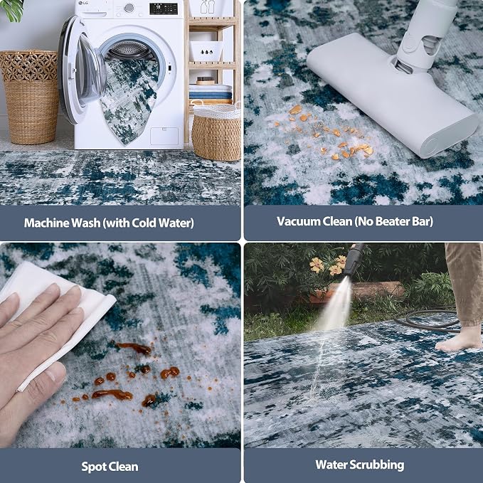 10x14 Area Rugs for Living Room Rug Washable: Abstract Large Rug Indoor Modern Carpet Non Slip for Dining Room Bedroom Nursery Home Office Navy Grey