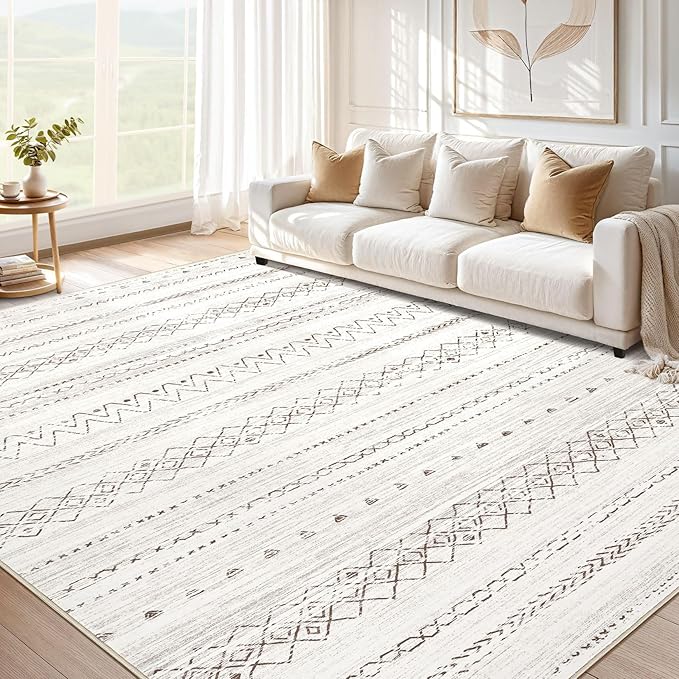 cotiled 9x12 Area Rug Living Room: Washable Boho Rugs with Non Slip Backing Large Soft Indoor Stain Resistant Carpet for Bedroom Farmhouse Dining Room Lightweight Home Decor Brown