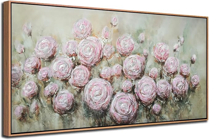 Arjun Flowers Wall Art Framed Canvas Art Wall Decor Living Room, Roses Floral Painting Textured Extra Large Bedroom Artwork Picture Home Office Dining Room, 58"x29"