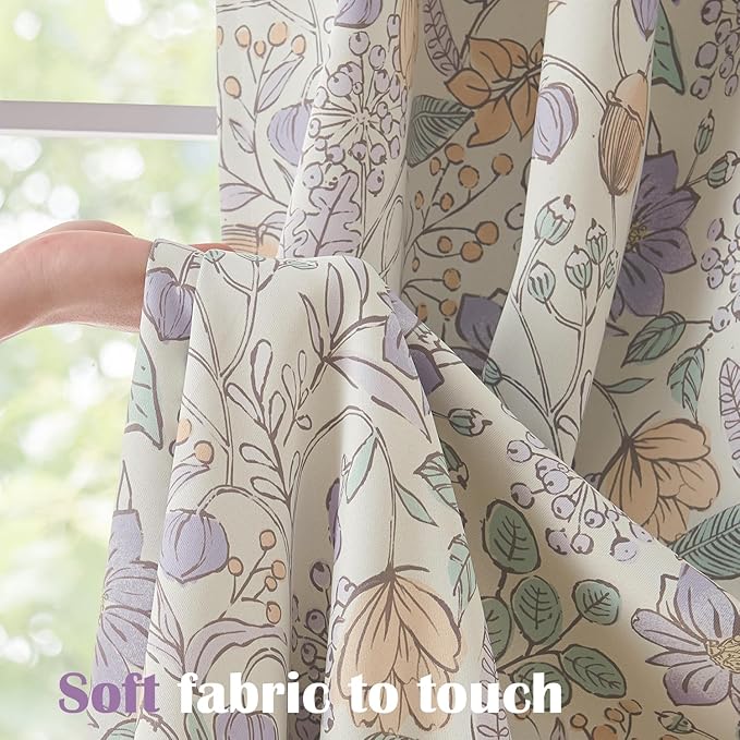 Vangao Purple Nursery Curtains for Girls Room Floral Blackout Curtains 84 Inch Length Farmhouse Drapes for Bedroom Room Darkening Flower Patterned Window Treatment for Kids Set of 2
