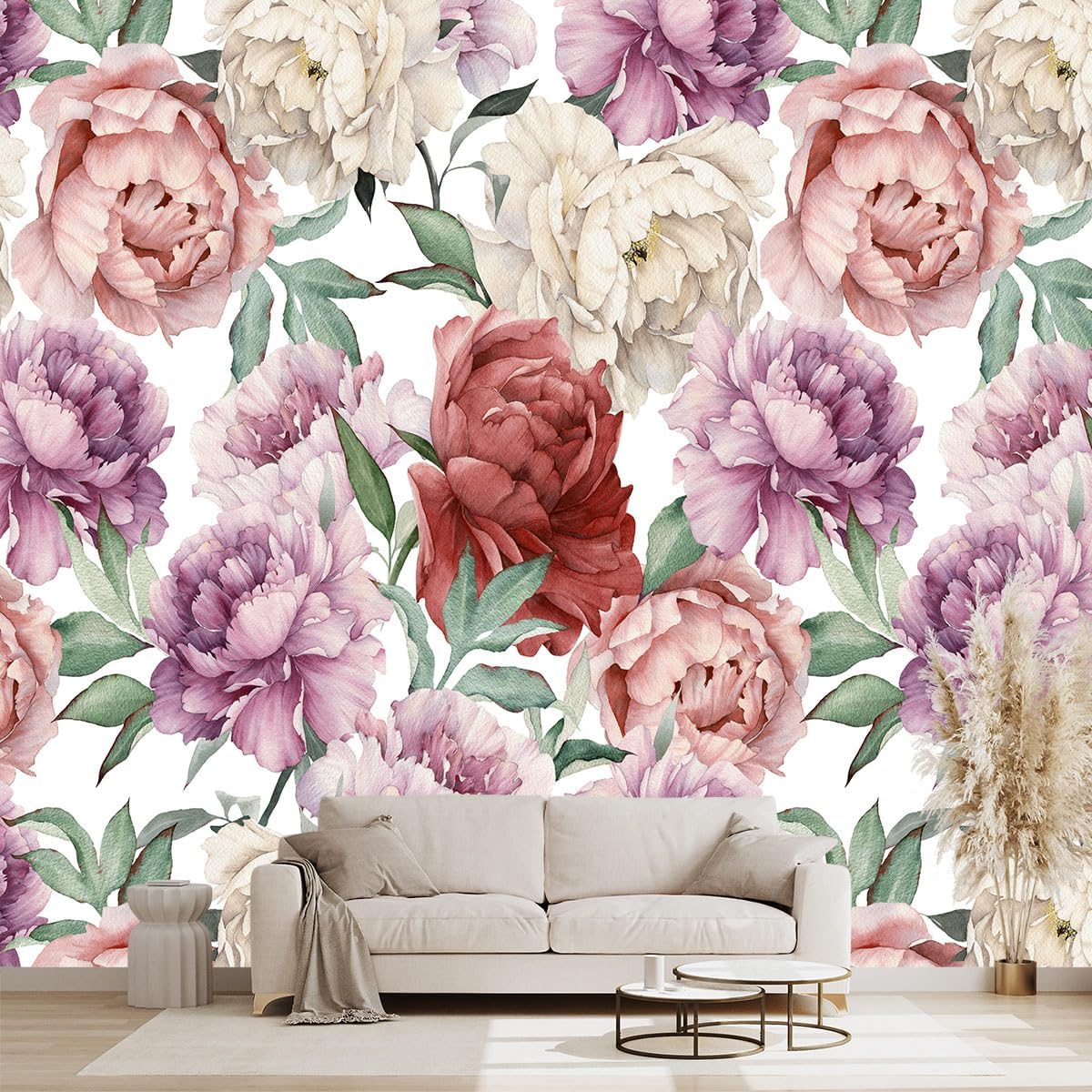 Pink Peony Flowers Mural Bedroom Peony Floral Wallpaper Room Decor Living Room tv Background Large Wall Mural - 160"x108" (Not Peel and Stick)