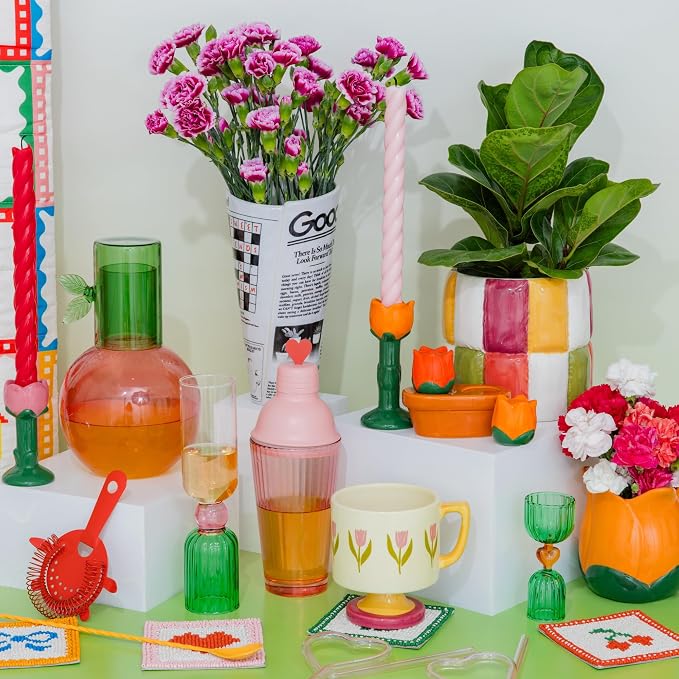 ban.do Cute Glass Water Carafe, Cherry | Colored Glass Bedside Water Pitcher, Novelty/Unique/Fruit Pitcher and Cup Set for Functional Home Decor