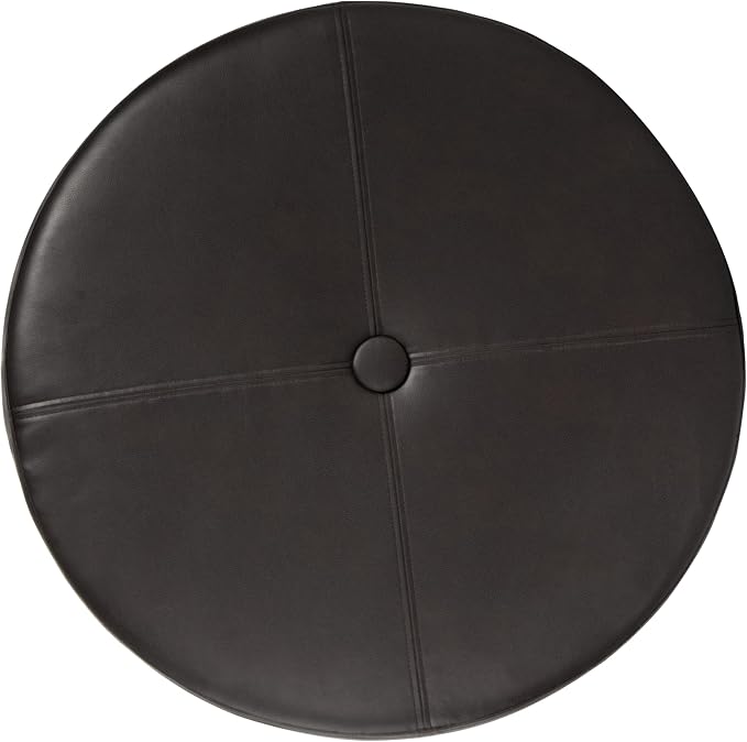 HomePop 32" Large Tufted Round Storage Ottoman - Vintage Brown Faux Leather