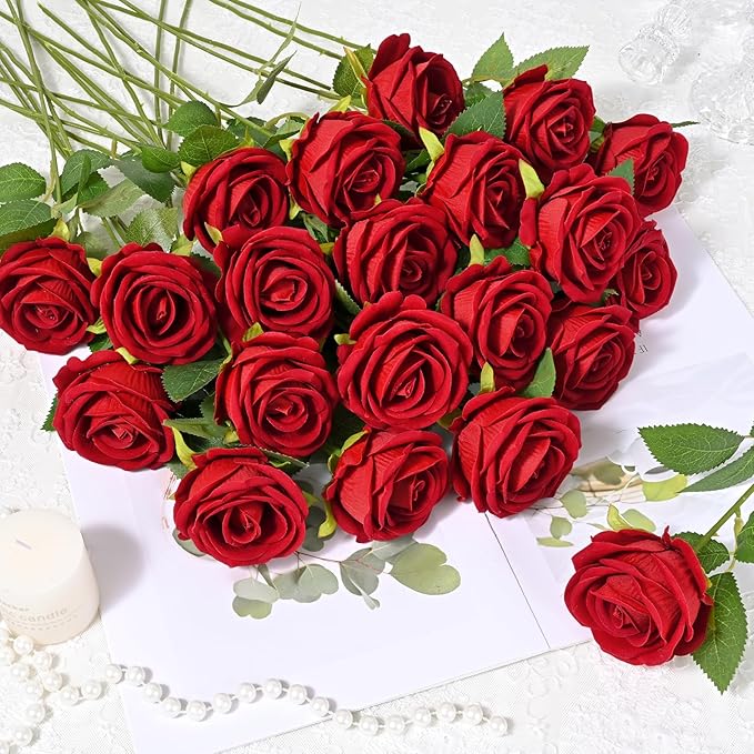 Waipfaru 200 Pcs Red Roses, Fake Roses Artificial Velet Flowers for Valentines Mothers Day Wedding Centerpieces Decor (Red)
