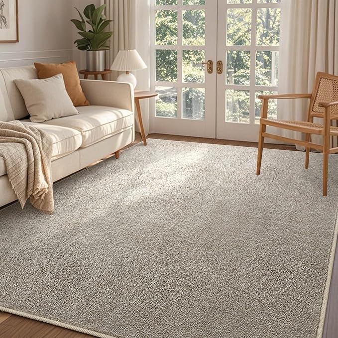 FinRèc 4x6 Washable Area Rugs for Bedroom Living Room, Low Pile Thin Rug Solid Color, Non-Slip Carpet Indoor for Home Decor (Greige)