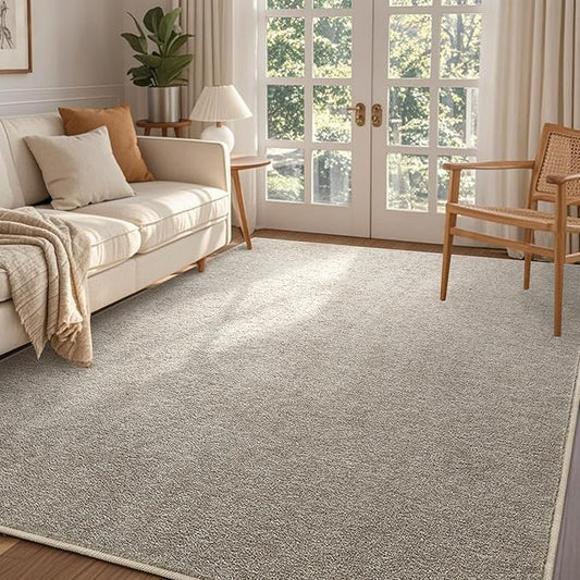 FinRèc 4x6 Washable Area Rugs for Bedroom Living Room, Low Pile Thin Rug Solid Color, Non-Slip Carpet Indoor for Home Decor (Greige)
