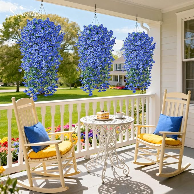 Serwalin Artificial Hanging Flowers for Outdoors UV Resistant, 8PCS Faux Morning Glory Fake Outdoor Flowers Realistic Silk Flower Faux Plants for Outside Planter Front Door Porch Patio Yard Decor