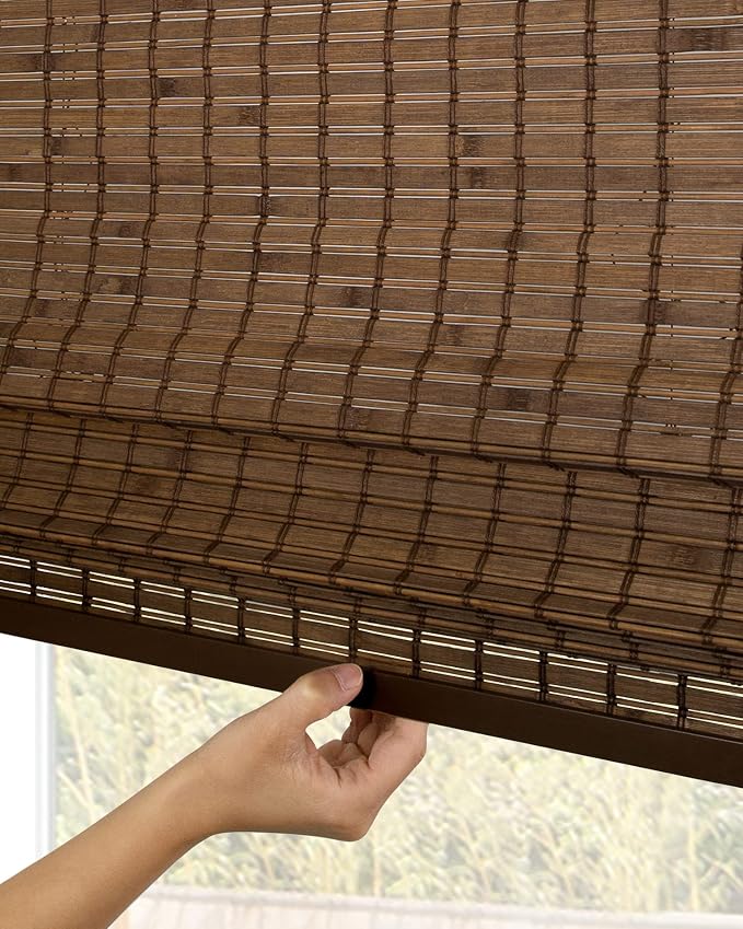CHICOLOGY Bamboo Roman Shade, Cordless Light Filtering Woven Wood Window Treatment for Living Room, Dining Room, Kitchen & Office, Natural Bamboo Blinds for Boho Coastal Decor, Pinecone, 32"W x 64"H