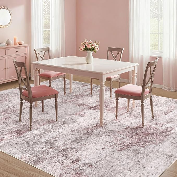 UERMEI 5x7 Area Living Room Rugs - Washable Neutral Modern Abstract Soft Thin Large Rug Indoor Floor No Slip Rug Carpet for Bedroom Under Dining Table Home Office Decor - Pink