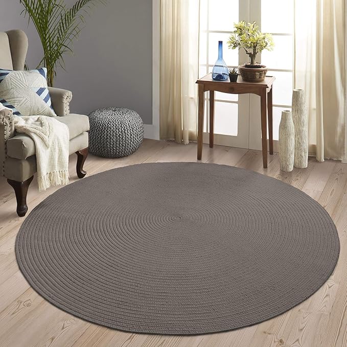 Superior Reversible Braided Indoor/Outdoor Area Rug, 4' Round, Charcoal