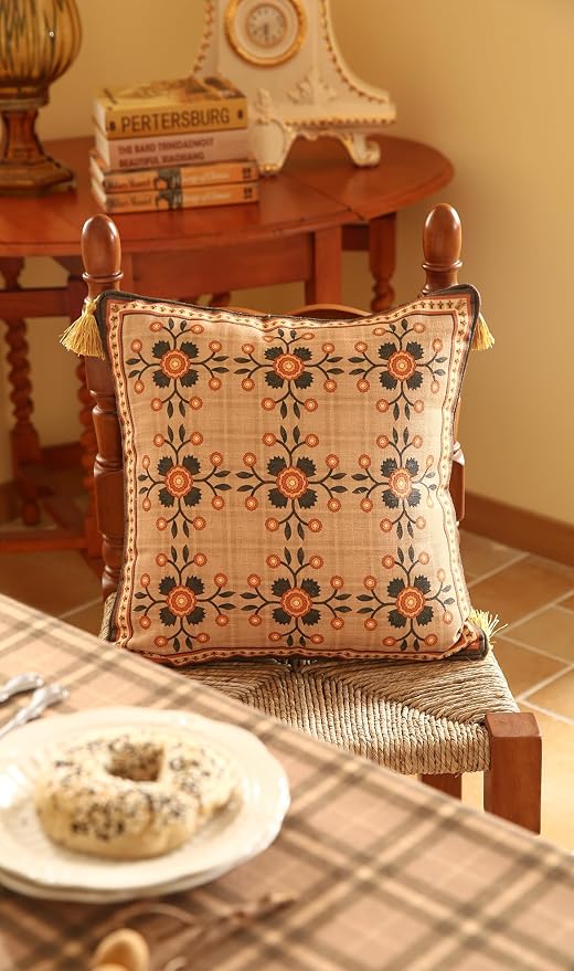 bilin gaier Designer French Linen Throw Pillow Cover,18"x18"-Seville B | Vintage Elegant Cottage Pillow Cover,Concealed Zipper,Sofas,Bedroom,Living Room,Lounge Chairs,All Season Home Decor