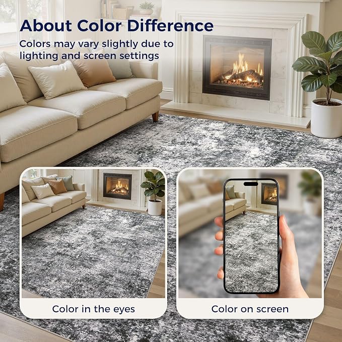 DMOYEST Area Rug Living Room Rugs - 7x9 Large Soft Indoor Neutral Modern Abstract Low Pile Washable Rug Carpet for Bedroom Dining Room Farmhouse Home Office - Grey