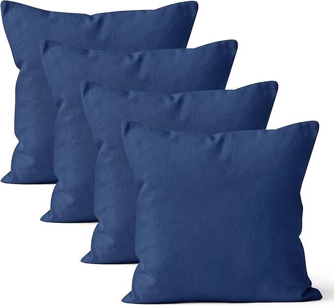 Encasa XO Throw Pillow Covers 24x24 in Set of 4 Cobalt Blue | No Inserts | Cotton Pillow Covers for Living Room, Bed, Sofa, Couch | Decorative Cushion Covers with Improved Zipper