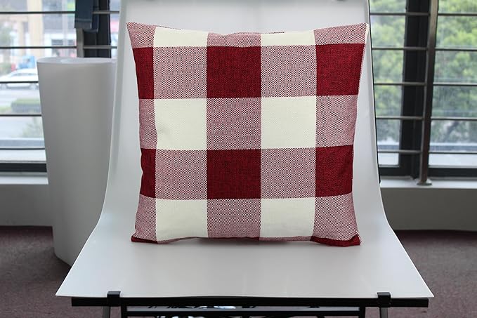 VAKADO Red White Outdoor Farmhouse Buffalo Plaids Decorative Throw Pillow Covers Retro Checked Square Cushion Cases Classic Coffee Check Home Decor for Couch Sofa Patio 22x22 Inch Pack of 2