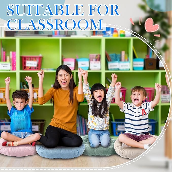 Jerify 4 Pcs Floor Pillow Cushions Large Round Square Large Meditation Floor Pillow for Classroom Adult Meditation Picnic Party Seating Learning Daycare School (Round,Light Colors)