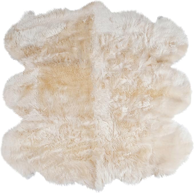 Super Area Rugs Premium Genuine Sheepskin Rug 5' x 6' Long Fur Soft & Natural Shaggy Living Room Rug, Champagne Cream, Six Pelt