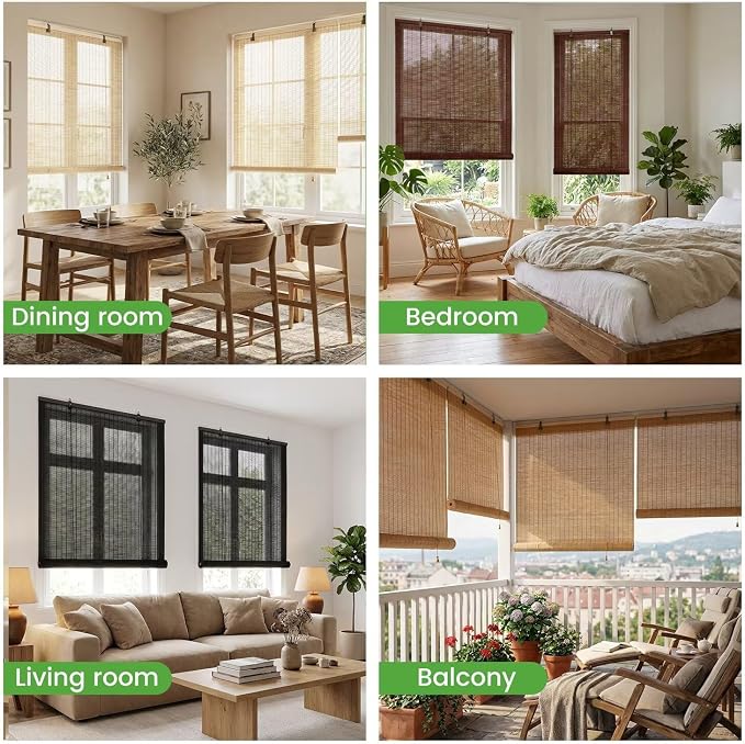 Bamboo Blinds, Easy to Install Bamboo Shades for Indoor Windows, Custom Sizes Roller Shades for Indoor Windows, Roll Up Blinds Indoor Outdoor Patio
