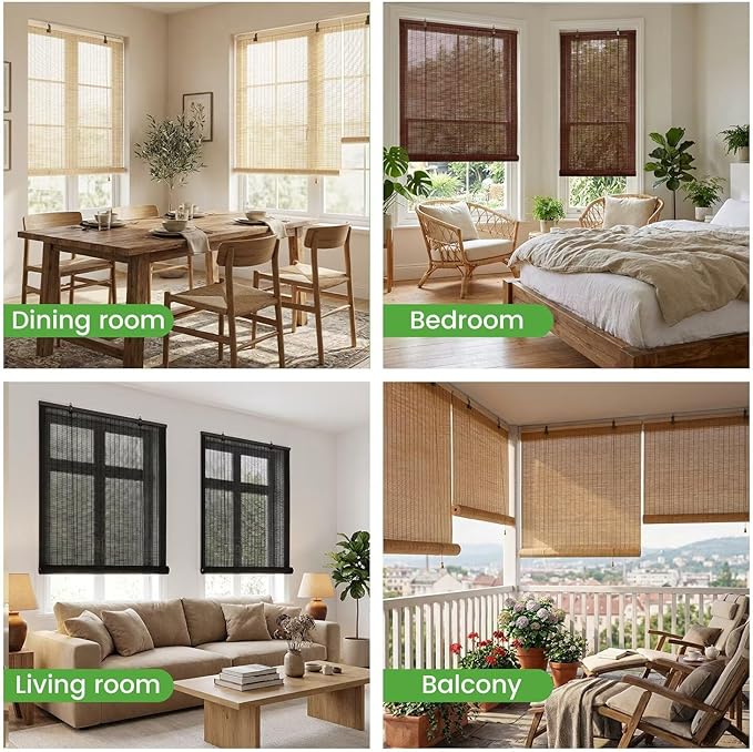 Bamboo Blinds, Easy to Install Bamboo Shades for Indoor Windows, Custom Sizes Roller Shades for Indoor Windows, Roll Up Blinds Indoor Outdoor Patio