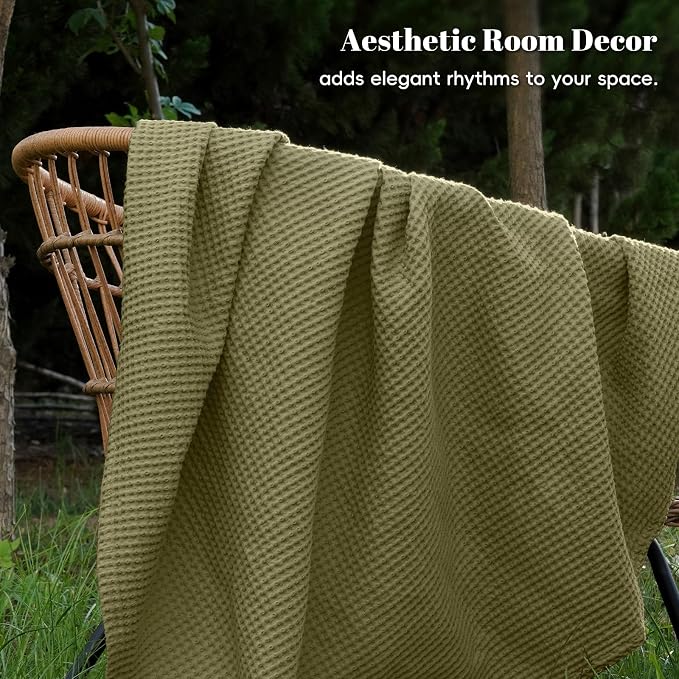 PHF Pre-Washed Cotton Waffle Weave Blanket Queen Size for Bed, Snag Proof Throw Blanket for Couch Spring Summer Lightweight Breathable, Oeko-TEX Certified, Machine Washable, Home Decor Gift - Dark Oil