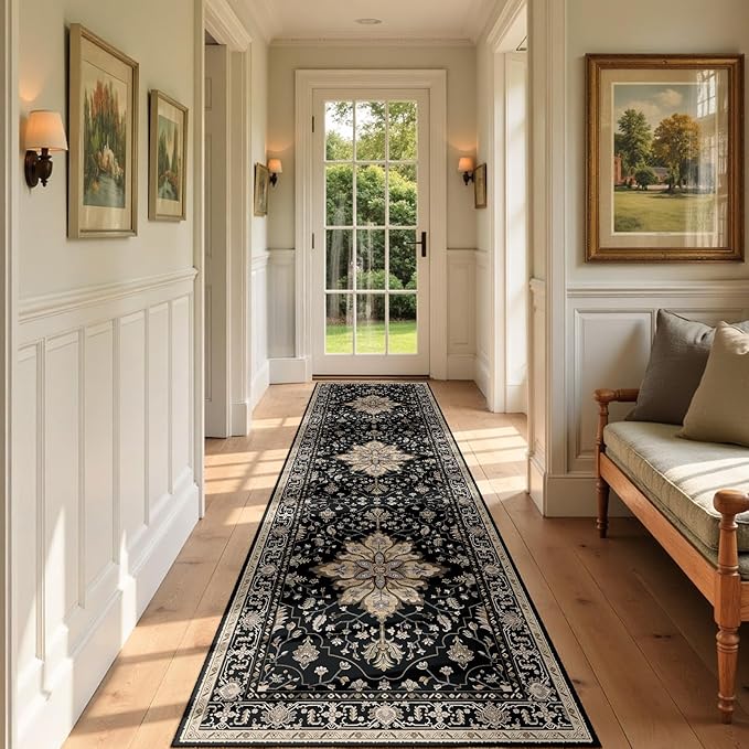 RELEANY Area Rugs 3'x9' Runner Rug Non Slip Washable for Kitchen Hallway Bedroom Beside Laundry Room Bathroom Rug, Floor Carpet, Black Brown Neutral Dark Tan