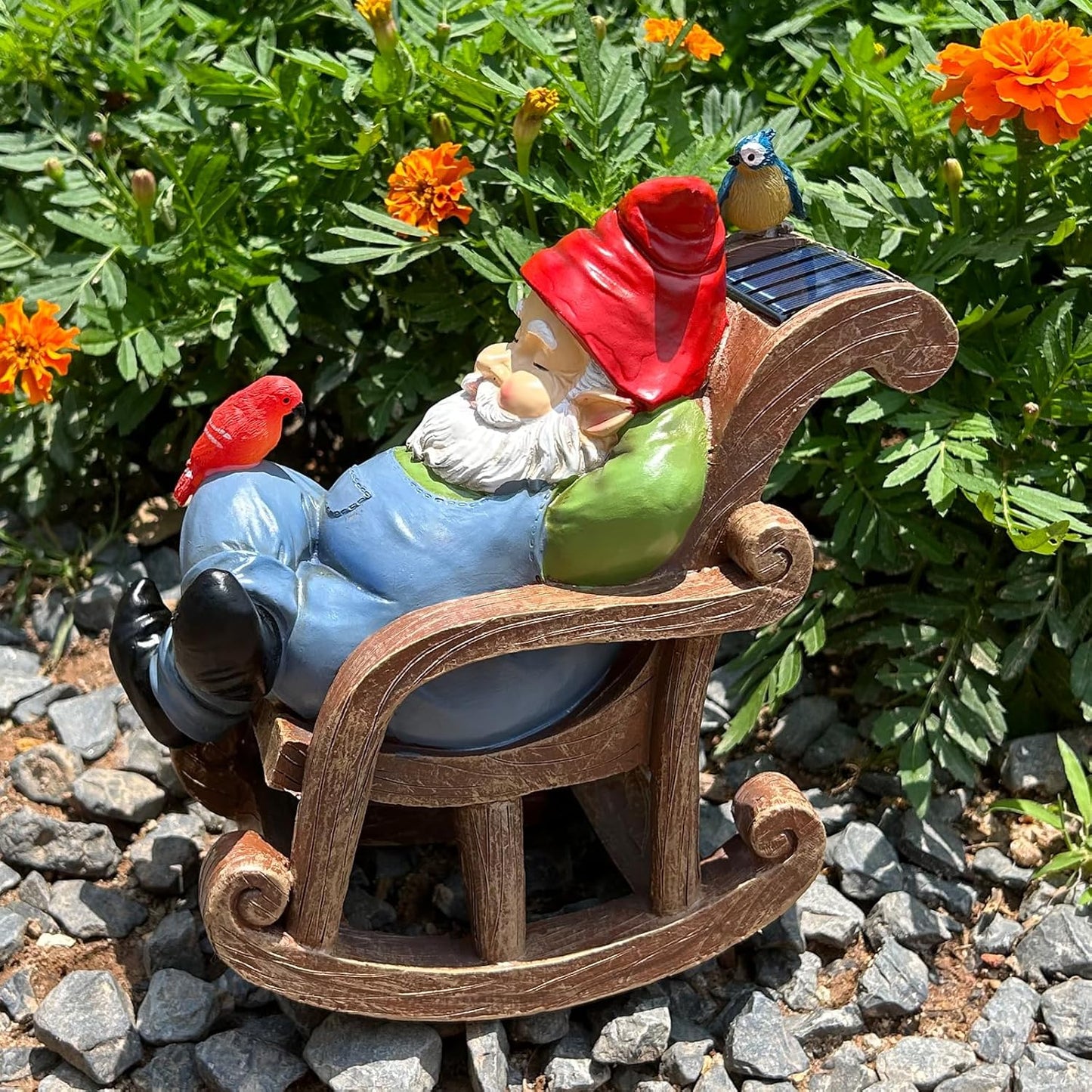 Solar Garden Gnome Statue Outdoor Decor, Patio Gnomes, Outside Yard Sculptures & Statues, Resin Figurines Gift for Women, Mom, Grandma