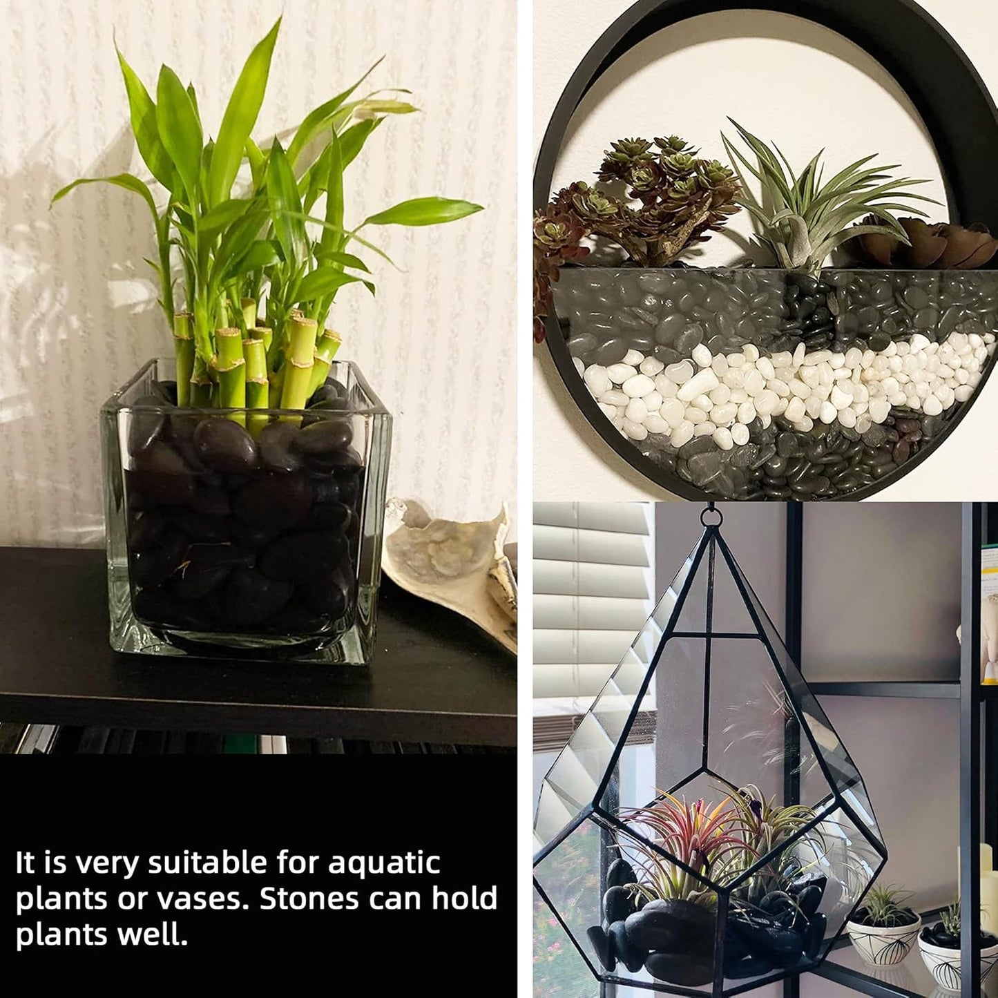 Black Pebbles for Plants 3lb Bulk Bag 0.5"- 1" Aquarium Gravel Decorative Polished Stone Natural River Rocks for Fish Tank…