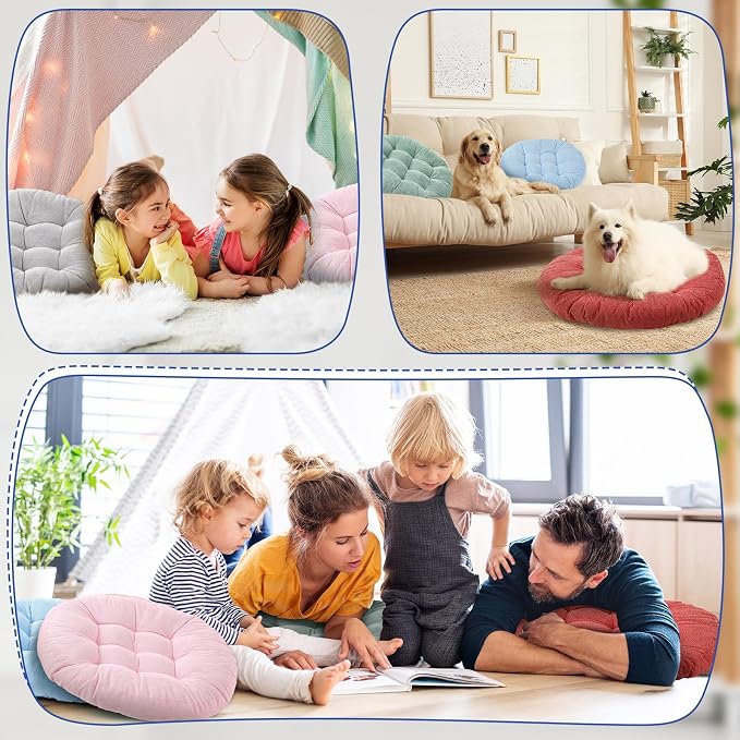Jerify 6 Pcs Floor Pillow Cushions Large Round Square Large Meditation Floor Pillow for Classroom Adult Meditation Picnic Party Seating Learning Daycare School (Round,Vivid Color)