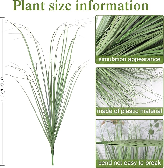 24 Bundles Artificial Plants Onion Grass Outdoor 20 Inch Tall Fake Shrubs Wheat Grass UV Resistant Greenery Stems Faux Bushes Plant for Indoor Outdoor Garden Office Home Decor, Light Green