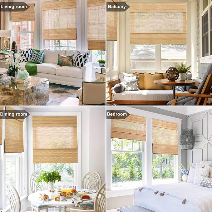 LazBlinds Cordless Bamboo Roman Shades for Windows, 36'' W x 60'' H | Natural Light Filtering Bamboo Window Blinds, Bamboo Blinds for Bedroom Living Room Office Indoor