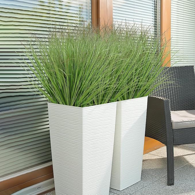24 Bundles Artificial Plants Onion Grass Outdoor 20 Inch Tall Fake Shrubs Wheat Grass UV Resistant Greenery Stems Faux Bushes Plant for Indoor Outdoor Garden Office Home Decor, Green