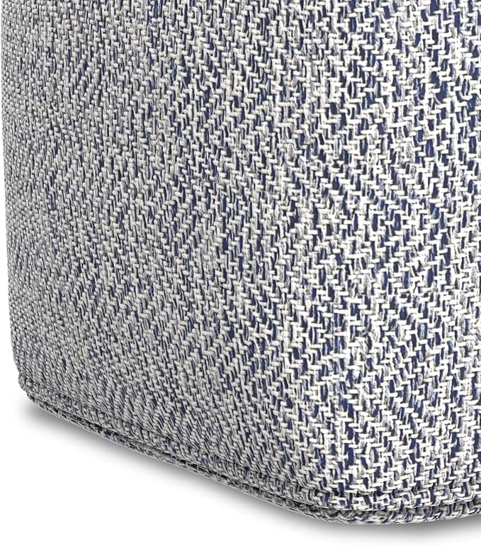 SIMPLIHOME Nate Square Pouf - 18 inch Wide Upholstered Handwoven Cotton Ottoman in Blue, Boho Footstool or Extra Seating for Living Room or Bedroom with Polystyrene EPS Beads, Assembled