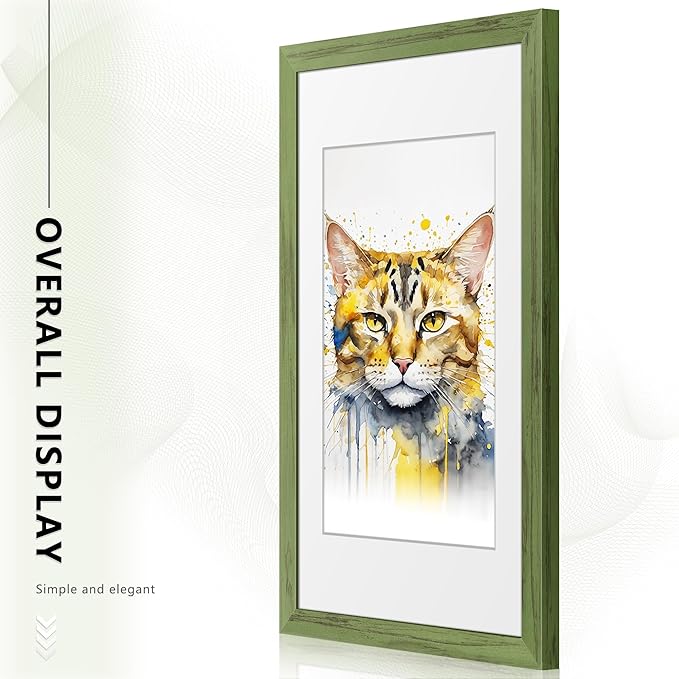 Picrit 11x17 Picture Frame Set of 12, Display 8x12 with Mat or 11x17 without Mat, Photo Frames for Wall Mounting Display, Green Wood Grain