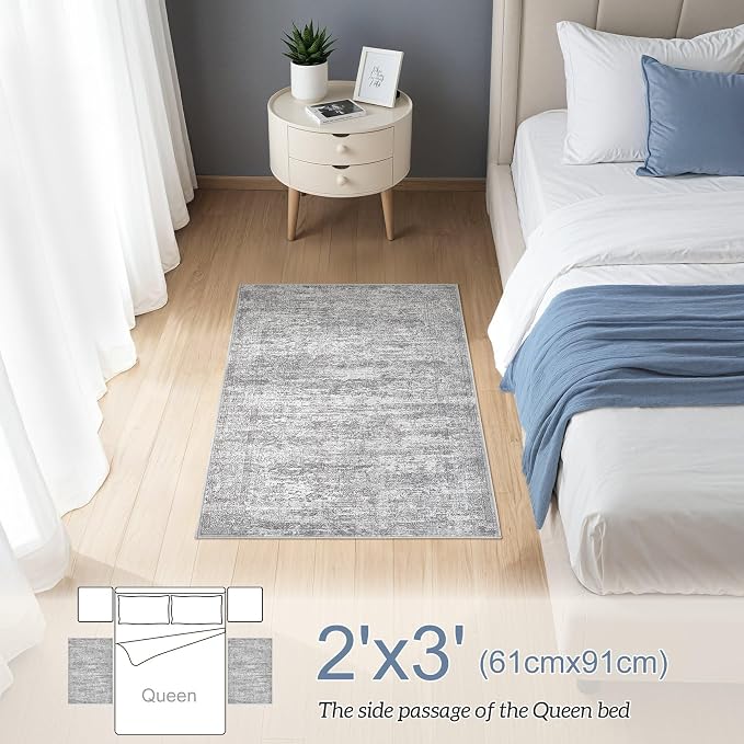 DMOYEST 2x3 Entryway Area Rug: Washable Neutral Modern Abstract Small Rug - Non-Slip Low Pile Throw Indoor Carpet for Entrance Kitchen Front Door Mat Bathroom Entry Kids Room - Vintage Grey