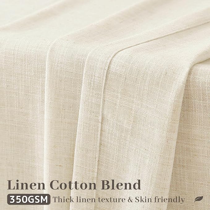 Pinch Pleated Linen 96 inch Long Curtains for Living Room Bedroom 2 Panels Neutral Cream Beige Thick Linen Textured Farmhouse Pleat Curtain with Hooks Rings Back Tab Light Filtering Drapes 8 FT