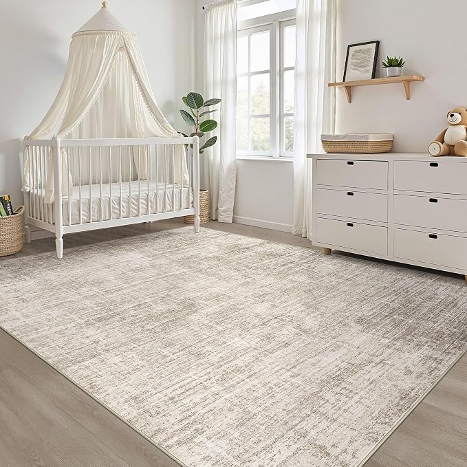 3X5 Rug Washable Area Rugs: Neutral Brown Throw Rug Abstract Soft Modern Stain Resistant Indoor Floor Non-Slip Carpet for Entryway Closet Front Door Kitchen Bedroom Bedside Dorm