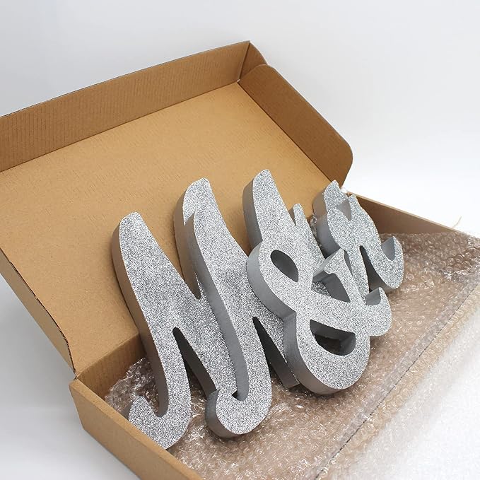 Mr & Mrs Sign for Wedding Table, Large Mr and Miss Wooden Letters, Party Decoration Head Table Wedding Wood Letter, Just Married Sign Anniversary Party Valentine's Day Decor, Silver 2