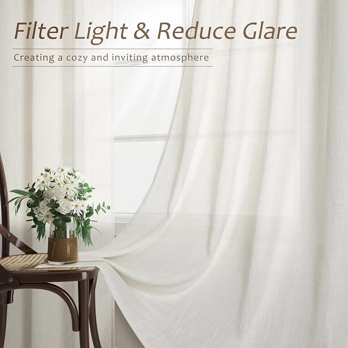 Aersas Natural Grommet Linen Curtains 82 Inches Long for Living Room Bedroom Neutral Boho Modern Privacy Light Filtering Semi Sheer Ivory Cream Off White Linen Drapes 82 Length 2 Panels Set