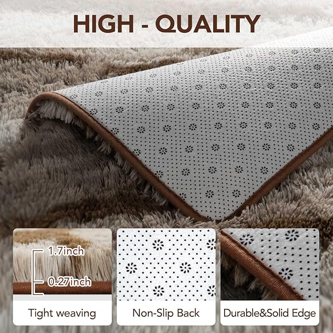 FinRèc 6x9 Brown Rugs for Living Room Bedroom, Fluffy Shaggy Area Rug, Non-Slip Soft Shag Rug for Nursery Kids Room Dorm Room Home Decor, Indoor Plush Floor Carpet