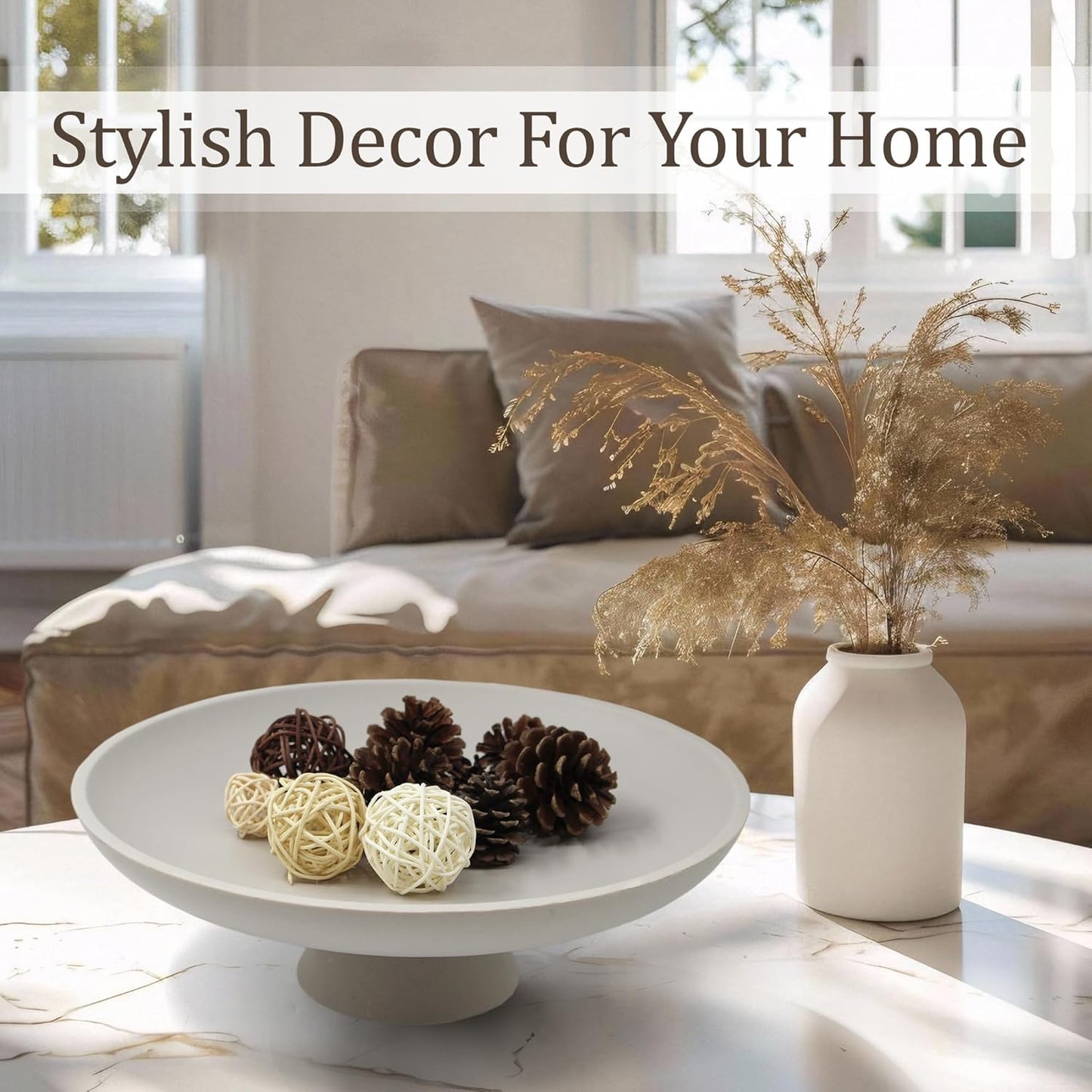 Large Decorative Bowl, Modern Resin Pedestal Bowl for Home Decor, Stylish Fruit Bowl for Kitchen Counter, Chic Key Holder for Entry Table, Grey