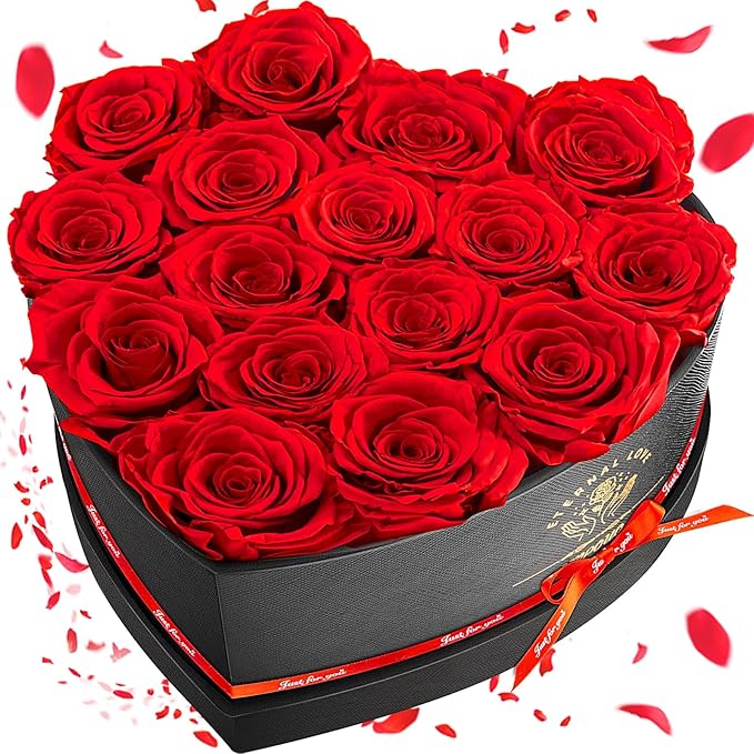 Impouo 16-Piece Preserved Rose Birthday Gifts for Women, Eternal Rose Preserved Flowers for Delivery Prime Mothers' Day, Valentine's Day, Christmas, Birthday - Red Roses