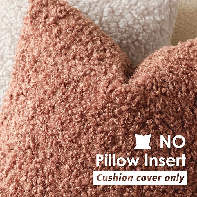 Foindtower Set of 2 Curly Teddy Wool Pillow Covers Decorative Boucle Textured Lumbar Throw Pillow Faux Fur Sherpa Pillowcases Sheepskin Fuzzy Cushion Case for Sofa Bedroom Car 12"x20" Dusty Pink