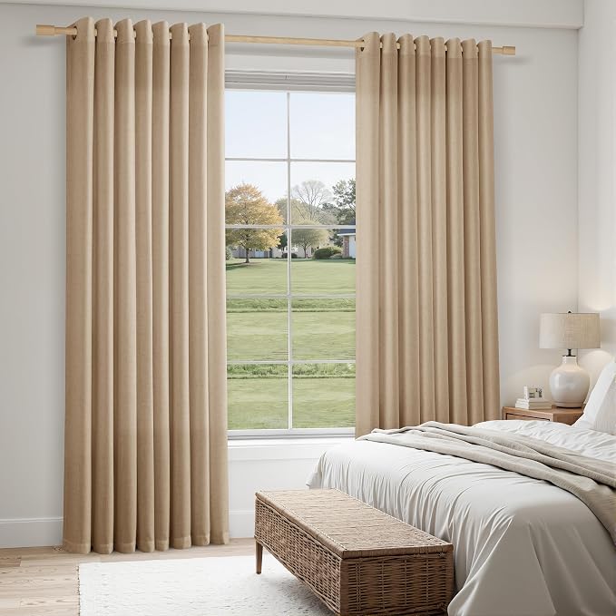 Aersas Sand Beige 90 Inches Long Grommet Linen Curtains 2 Panels Set for Living Room Dining Semi Sheer Light Filtering Boho Farmhouse 90 Inch Length Window Curtain for Bedroom 52x90