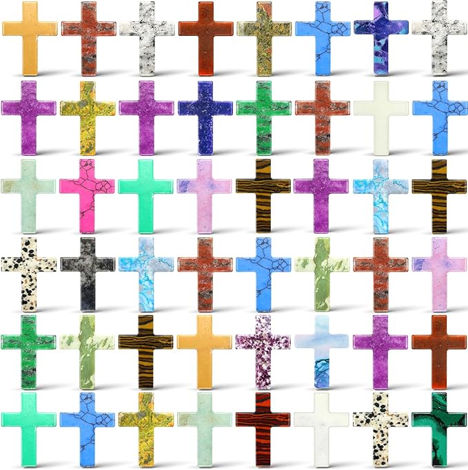 Nuenen 50 Pcs Easter Cross Crystal Stone Bulks 1'' Natural Crystal Wall Cross Shaped Worry Stones Charm Pocket Quartz Gift Halloween Easter Decor(1.77 x 1.38 x 0.24 Inch,Cute)