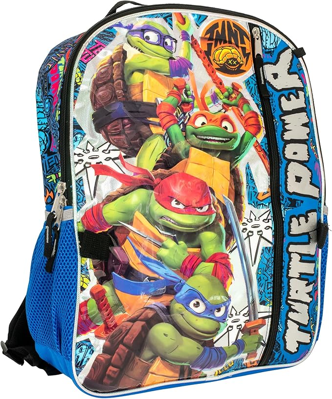 AI ACCESSORY INNOVATIONS Teenage Mutant Ninja Turtles 5 PC Backpack Set, Raphael, Leonardo, Donatello, & Michelangelo 16” School Bag, TMNT Bookbag, Blue